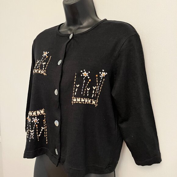 Vintage Susan Bristol Linen Blend Hand Embroidered Cardigan, Size S - Picture 2 of 12